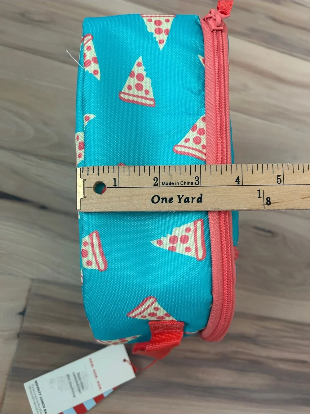 Cat & Jack Aqua Pizza-Print Kids Lunch Bag with Coral Trim